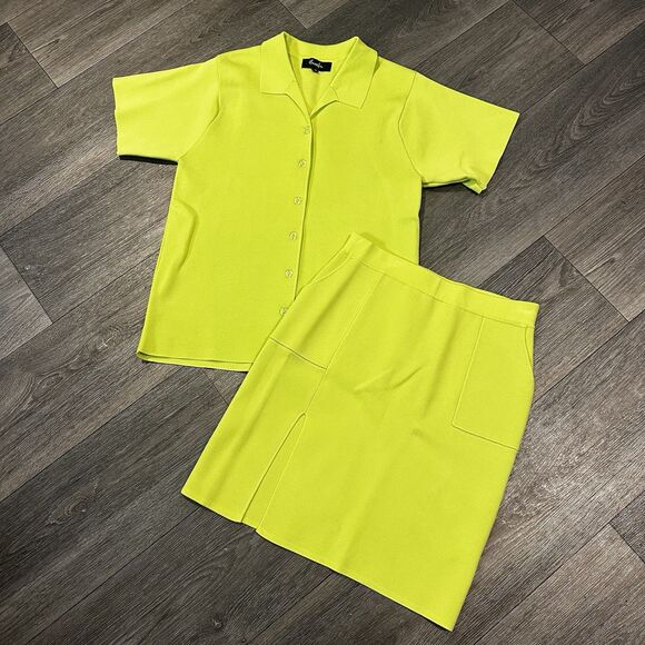 Hanifa Blouse And Skirt SET Lime Green Knit Heavyweight Size M - Picture 1 of 10